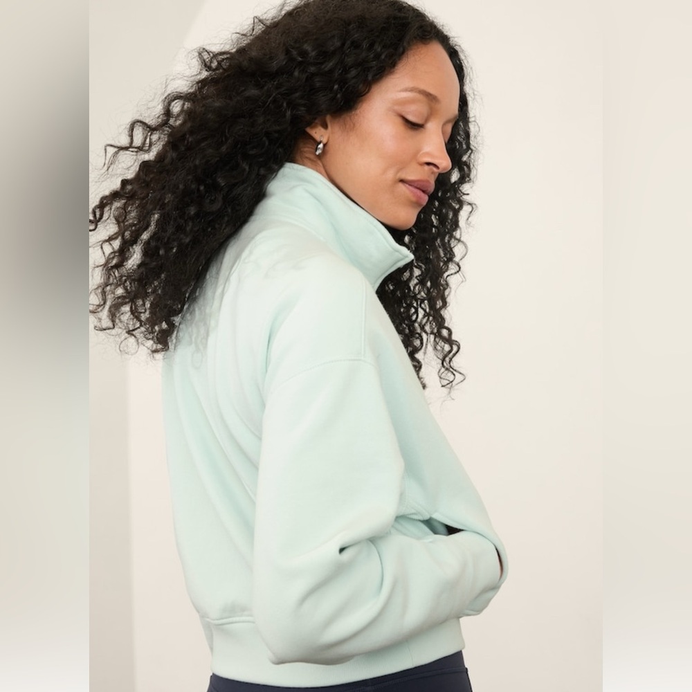 Athleta Forever Fleece 1/2 Zip High Hip Sweatshirt, Glacier, Large, New, NWT! - Picture 3 of 12